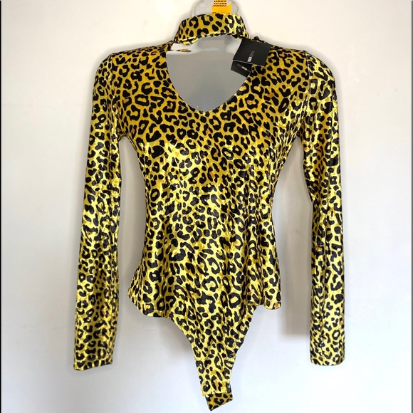 Fashion Nova leopard body suit suede yellow - Picture 1 of 5